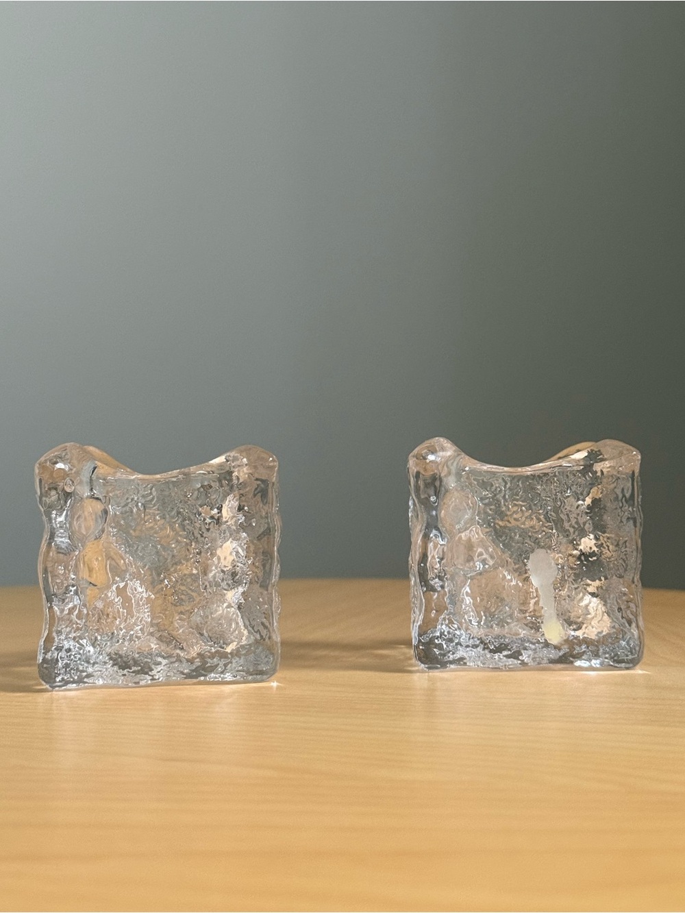 Set of 2 Vintage Ice Cube Tealight Candle Holders 2.5x2.5" Scandi Style